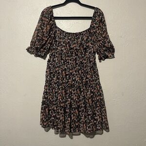 Trixxi‎ Tiered Sheer Puff Short Sleeve Floral Lined Dress Size L